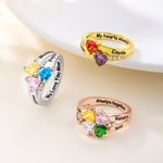 Personlig hjärtring med 1-8 födelsestenar Sterling Silverring med graverat namn och text Mors dag Födelsedag Alla hjärtans dag Present till kvinna