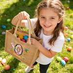 Personalised Easter Egg Initial Cute Bunny Jute Tote Bag with Name Easter Egg Hunting Easter Party Favors Gift for Kids
