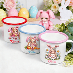 Gepersonaliseerde schattige Belle het konijntje dwerg 12 oz emaille mok met naam dagelijks gebruik gelukkig Pasen geschenk voor kinderen