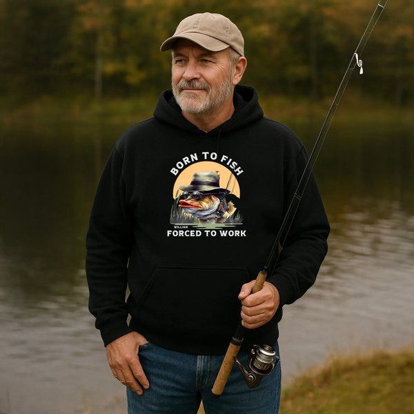 Personlig Humoristisk Text Fiskmönster T-shirt Sweatshirt Hoodie med Namn Dagligt Bruk Födelsedag Fars Dag Present till Pappa Fiskeälskare