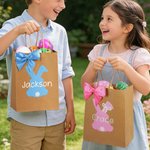 Sacs cadeaux de Pâques en papier kraft réutilisables avec nom Cadeau de fête de Pâques pour garçons filles