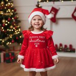 Personalized Baby Girl Red Tutu Dress Bow Headband Outfit with Name and Year Holiday Party Outfit Christmas Gift for Baby Girls