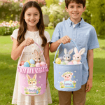 Personalized Cute Animal Plaid Easter Basket with Name Easter Eggs Hunting Easter Day Gift for Boys Girls