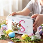 Huevos de Pascua personalizados Huevos de Pascua de conejo Caja de metal para guardar galletas con nombre e inicial Regalo de Pascua para la familia y los niños