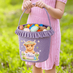 Personalized Cute Animal Plaid Easter Basket with Name Easter Eggs Hunting Easter Day Gift for Boys Girls