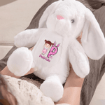 Personalised Cute Cartoon Design Plush Easter Bunny Stuffed Toy with Initial and Name Easter Gift for Newborns Kids