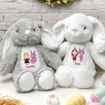 Personalised Cute Cartoon Design Plush Easter Bunny Stuffed Toy with Initial and Name Easter Gift for Newborns Kids