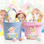 Personalized Cute Animal Plaid Easter Basket with Name Easter Eggs Hunting Easter Day Gift for Boys Girls