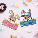 Personalised Cute Bow Hat Rabbit Easter Waterproof Stickers Labels with Name Gift Decoration Easter Day Party Favors for Kids