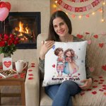 Personalized Cute Cartoon Couple Multicolor Throw Pillow Cover with Name Home Decor Valentine's Day Anniversary Gift for Couples