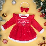 Personalized Baby Girl Red Tutu Dress Bow Headband Outfit with Name and Year Holiday Party Outfit Christmas Gift for Baby Girls