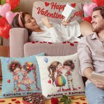 Personalized Cute Cartoon Couple Multicolor Throw Pillow Cover with Name Home Decor Valentine's Day Anniversary Gift for Couples