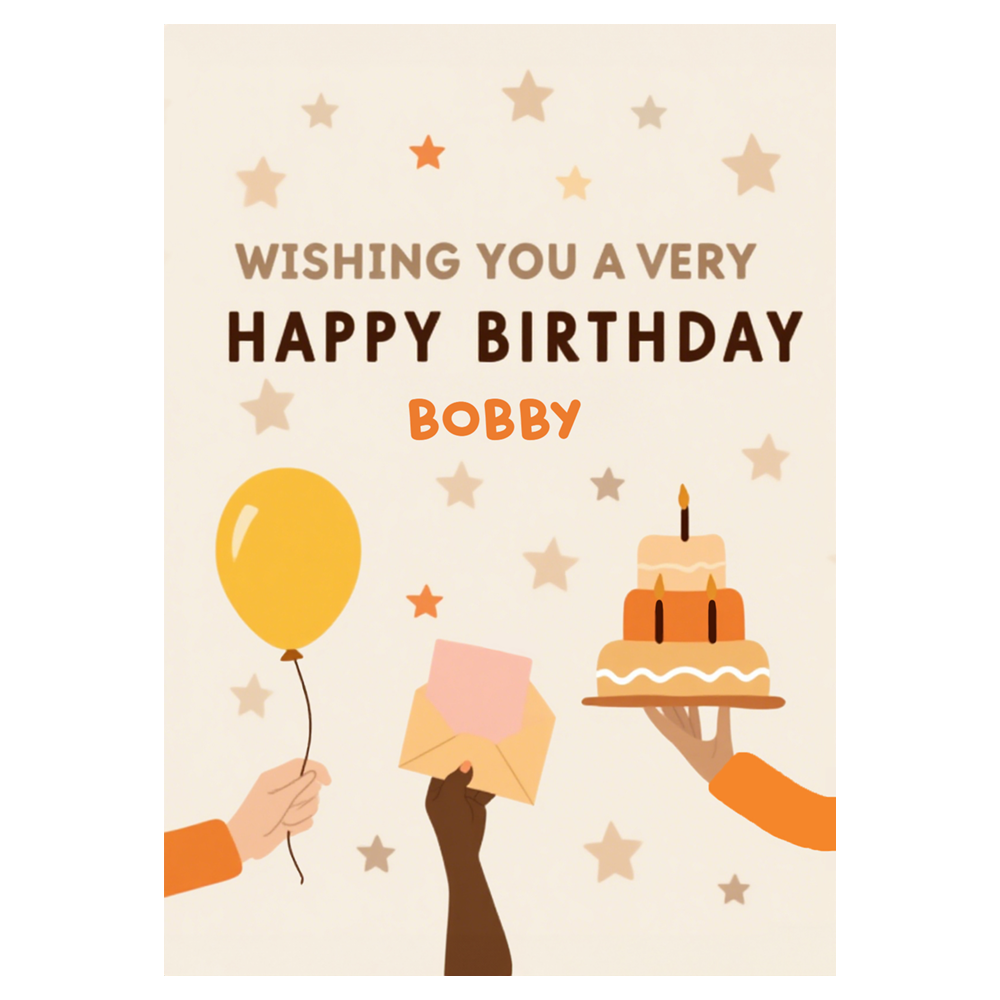 Hand Held Balloon Envelope and Cake Birthday Ecard