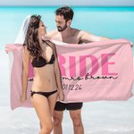 Serviette de plage en microfibre personnalisée avec texte et date Cadeau d'enterrement de vie de jeune fille ou de jeune homme pour la mariée ou le marié