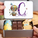 Huevos de Pascua personalizados Huevos de Pascua de conejo Caja de metal para guardar galletas con nombre e inicial Regalo de Pascua para la familia y los niños
