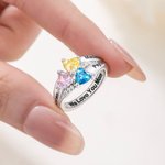 Personlig hjärtring med 1-8 födelsestenar Sterling Silverring med graverat namn och text Mors dag Födelsedag Alla hjärtans dag Present till kvinna