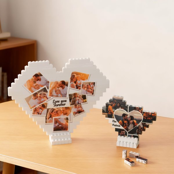 Collage di foto personalizzate Puzzle di mattoncini da costruzione a forma di cuore con nome Regalo di compleanno anniversario per amici e famiglia