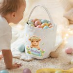 Personalized Wreath Bunny Highland Cow Animal Egg Canvas Basket with Name Daily Use Happy Easter Gift for Boys Girls
