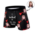 Personalisierte Gesichtsfoto Boxershorts mit Liebe-Herzen I Sucked It So Its Mine Herrenunterwäsche Valentinstag Geburtstag Geschenk