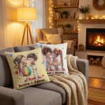 Personalized Cute Cartoon Couple Multicolor Throw Pillow Cover with Name Home Decor Valentine's Day Anniversary Gift for Couples