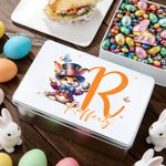 Huevos de Pascua personalizados Huevos de Pascua de conejo Caja de metal para guardar galletas con nombre e inicial Regalo de Pascua para la familia y los niños