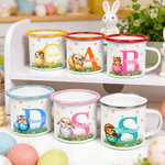 Personalized Multicolour Cute Animal Easter Egg 12 oz Rim Enamel Mug with Name and Initial Easter Party Gift for Boys Girls