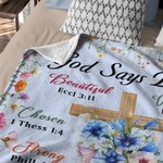Personalised Birth Flower God Says I Am Bible Soft Throw Blanket with Name Birthday Baptism Gift for Christians Family Friends