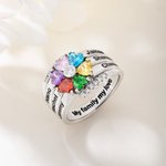 Personlig hjärtring med 1-8 födelsestenar Sterling Silverring med graverat namn och text Mors dag Födelsedag Alla hjärtans dag Present till kvinna