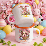 Gepersonaliseerde schattige Belle het konijntje dwerg 12 oz emaille mok met naam dagelijks gebruik gelukkig Pasen geschenk voor kinderen