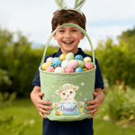 Personalized Cute Animal Plaid Easter Basket with Name Easter Eggs Hunting Easter Day Gift for Boys Girls