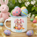 Gepersonaliseerde schattige Belle het konijntje dwerg 12 oz emaille mok met naam dagelijks gebruik gelukkig Pasen geschenk voor kinderen