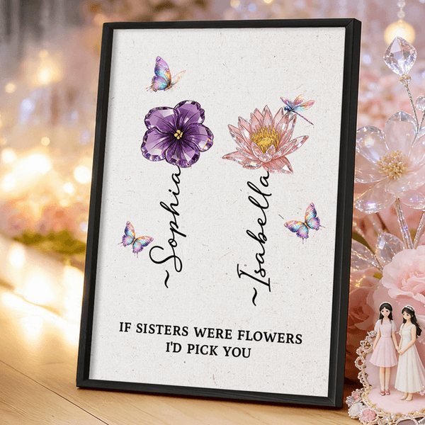 Personalized Crystal Birth Flower Canvas Painting Frame with Name and Text Birthday Gift Valentine's Day for Best Friend Girlfriend Mother