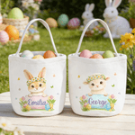 Personlig krans Bunny Highland Cow Animal Egg Canvas Basket med namn Daglig användning Glad påskgåva för pojkar flickor