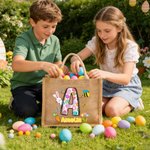 Personalised Easter Egg Initial Cute Bunny Jute Tote Bag with Name Easter Egg Hunting Easter Party Favors Gift for Kids