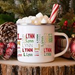 Personalized Christmas Repeating Name Enamel Mug Camp Mug