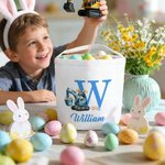 Personalisierte niedlichen Bagger Hase Ohr anfängliche Leinwand Eimer Korb mit Namen Ostereierjagd Ostern Party Geschenke für Kinder