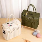 Personalizzato personaggio dei cartoni animati Grande borsa di tela per la conservazione dei filati con tasche per aghi e maniglia Regalo di compleanno all'uncinetto per gli amanti dell'artigianato