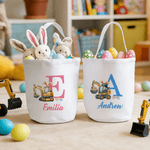 Personalisierte niedlichen Bagger Hase Ohr anfängliche Leinwand Eimer Korb mit Namen Ostereierjagd Ostern Party Geschenke für Kinder