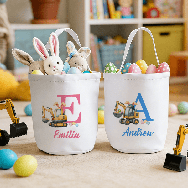 Personalisierte niedlichen Bagger Hase Ohr anfängliche Leinwand Eimer Korb mit Namen Ostereierjagd Ostern Party Geschenke für Kinder