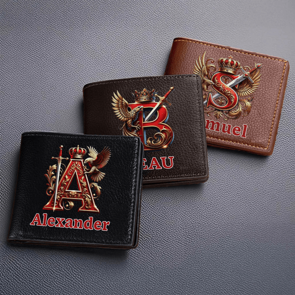 Personalised Royal Noble Style Initial Foldable PU Leather Wallet with Name Daily Use Anniversary Birthday Valentine's Day Gift for Men