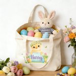 Personifierad krans Bunny Highland Cow Easter Animal Butterfly Canvas Tote Bag med namn Daglig användning Påskdag Present till pojkar flickor