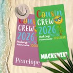 Personalized Multicolour Cousin Crew Quick Dry Oversized Beach Towel with Name Travel Essential Birthday Summer Vacation Gift for Kids