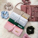 Personalized Multicolor Foldable Velvet Jewelry Roll Organizer with Name Travel Accessory Wedding Birthday Gift for Women