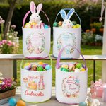 Panier de Pâques personnalisé avec nom et doublure à pois Œufs de chasse Fête de Pâques Cadeau de Pâques pour enfants