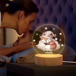 Personalized Moon Stars Cute Sleeping Animals LED Night Light with Name Date and Wooden Base Nursery Decor Birthday Baby Shower Gift for Kid