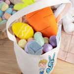 Personalized Cute Cartoon Kid Character Bunny Ears Easter Basket with Initial and Name Easter Egg Hunt Party Favors Birthday Gift for Boys Girls
