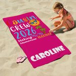 Personalized Multicolour Cousin Crew Quick Dry Oversized Beach Towel with Name Travel Essential Birthday Summer Vacation Gift for Kids