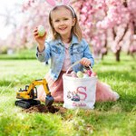 Personalisierte niedlichen Bagger Hase Ohr anfängliche Leinwand Eimer Korb mit Namen Ostereierjagd Ostern Party Geschenke für Kinder