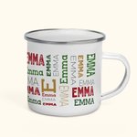 Personalized Christmas Repeating Name Enamel Mug Camp Mug