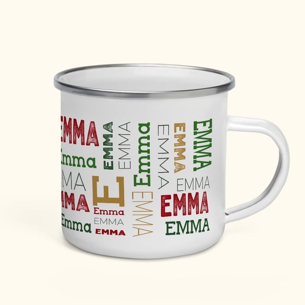 Mug Émaillé 310ml Personnalisé avec Noms Répétés Style à Choix Cadeau Anniversaire Noël pour Famille Amis